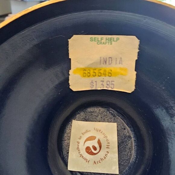 Vintage Brass Vase Damascene made in India Handcrafted Blue and Eteched Gold. Or - Picture 8 of 11